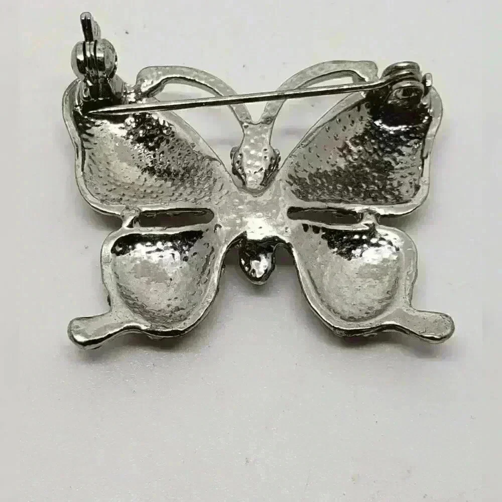Vintage Silver & Clear Rhinestone Butterfly Brooch Boho Sparkle Gift